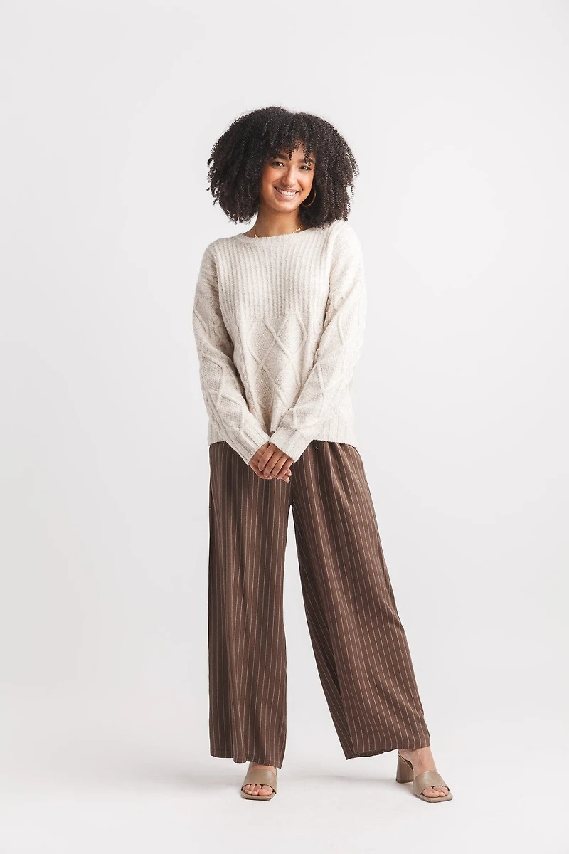 Crew Neck Rib Top Cable Botton