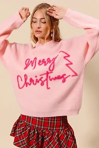 Merry Christmas Tinsel Lettering Sweater Top