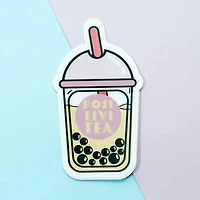 Funny Cute Positivitea Bubble Boba Tea Vinyl Sticker Purple
