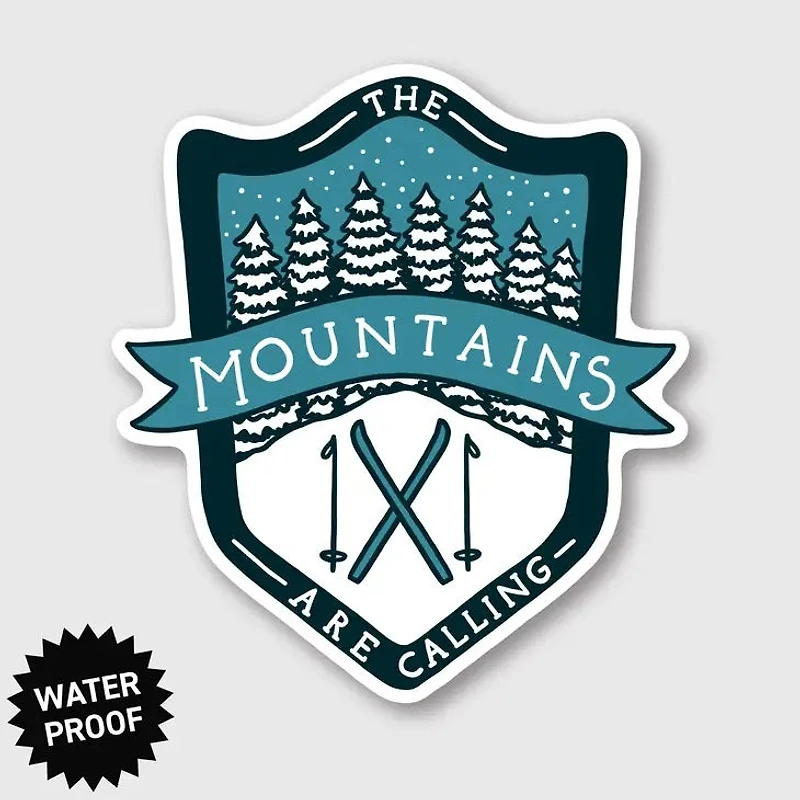 Mountains Calling Ski Sticker 3.23" X 3.57"