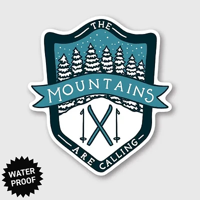 Mountains Calling Ski Sticker 3.23" X 3.57"