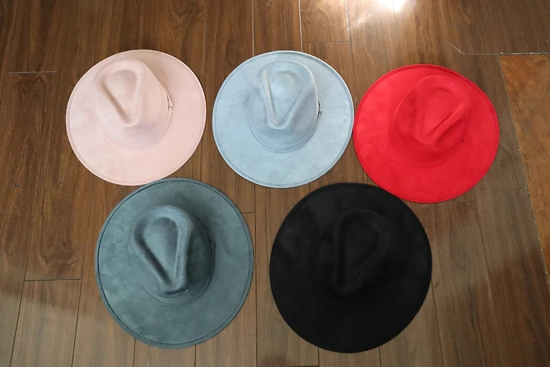 Premium Suede Fedora Hat Stiff Brim Light Denim
