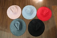 Premium Suede Fedora Hat Stiff Brim Light Denim