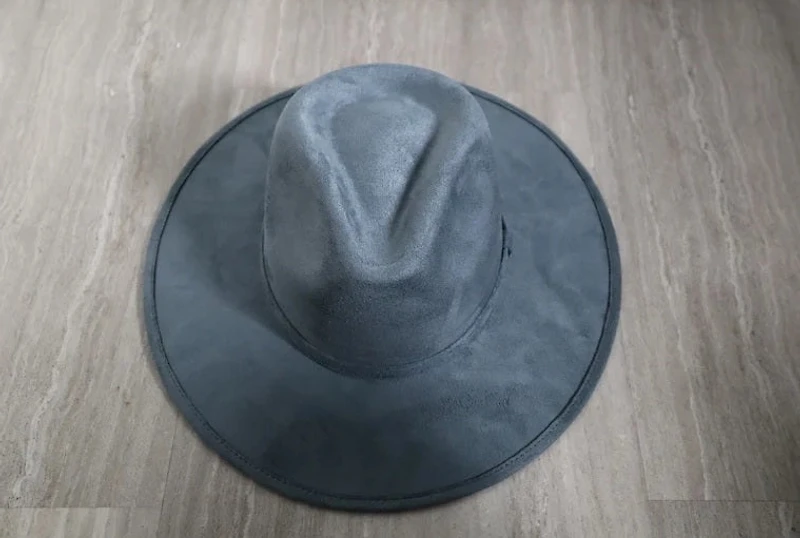 Premium Suede Fedora Hat Stiff Brim Blue Gray