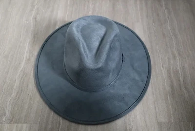Premium Suede Fedora Hat Stiff Brim Blue Gray