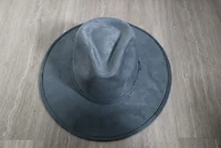 Premium Suede Fedora Hat Stiff Brim Blue Gray