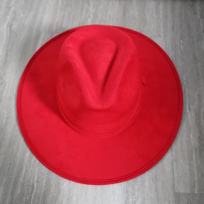 Premium Suede Fedora Hat Stiff Brim Red