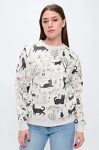 Whimsical Cat Forest Print Sweatshirt