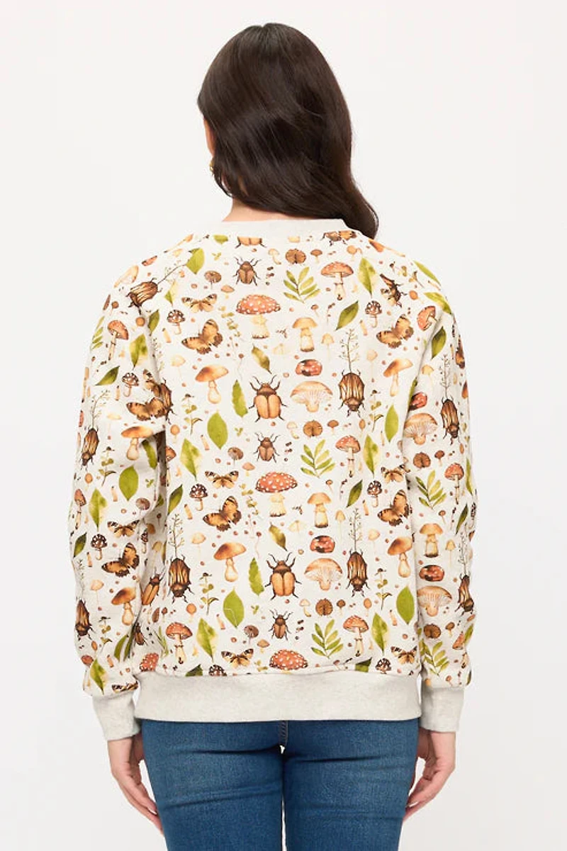 Mushrooms And Bugs Print Sweatshirt