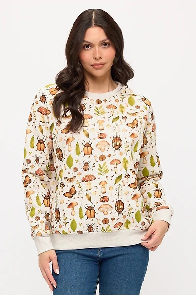Mushrooms And Bugs Print Sweatshirt
