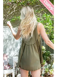 Dusty Sage Plus Lace Trim Button Tank
