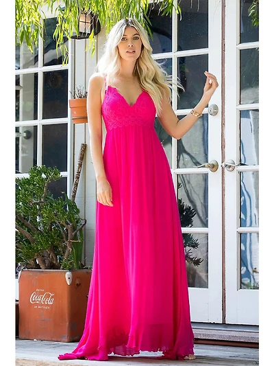 Fuchsia Lace Detail Maxi Dress