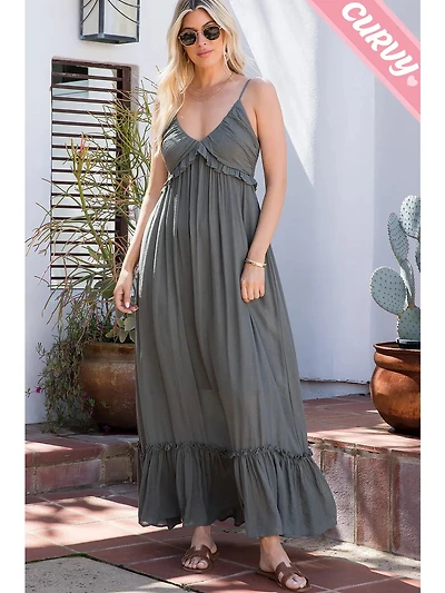 Plus Ruffle V Neck Maxi Dress