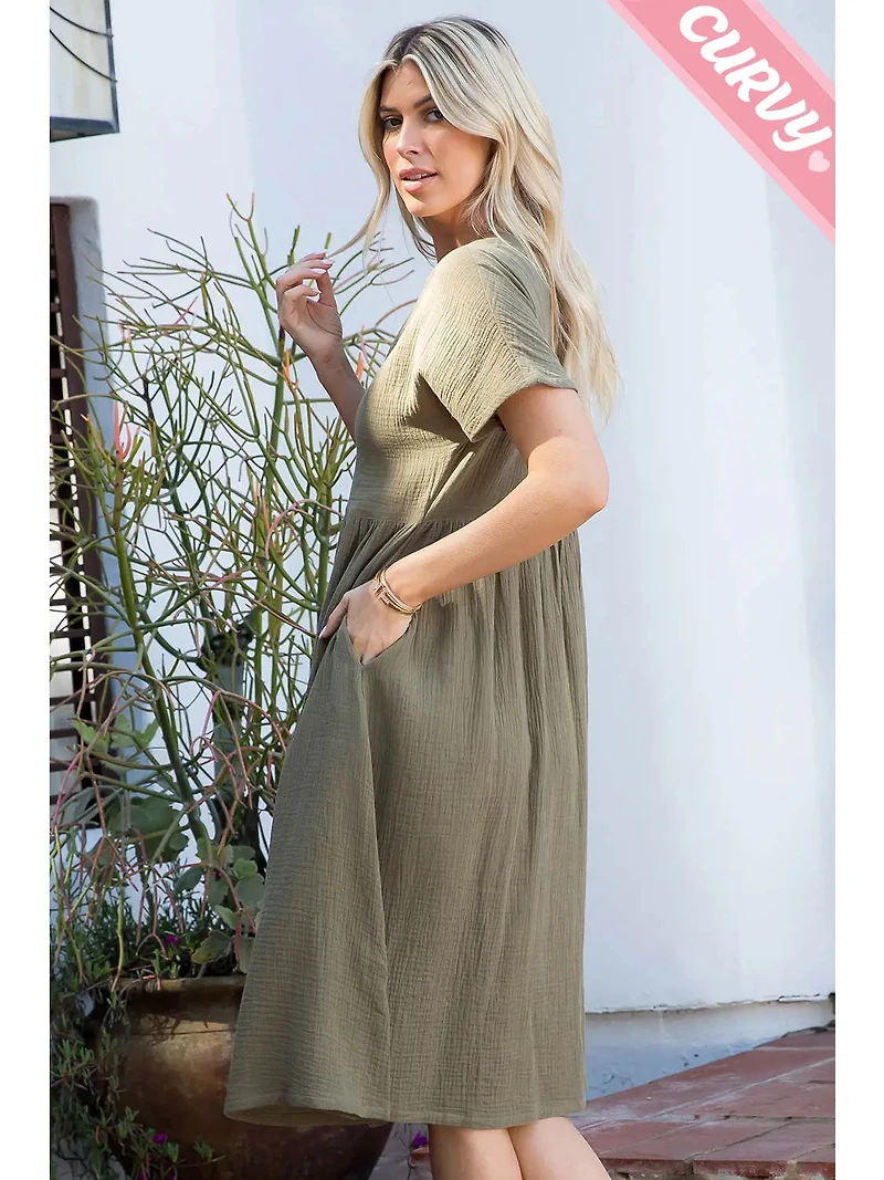 Olive Plus Button Down Midi Dress