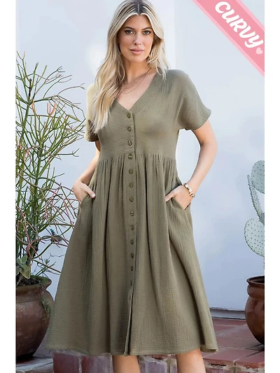 Olive Plus Button Down Midi Dress