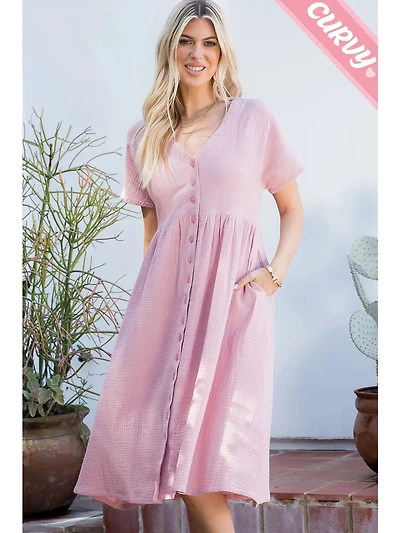 Plus Button Down Midi Dress