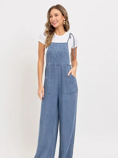 Denim Relaxed Wide Leg Overall Jumpsuit
