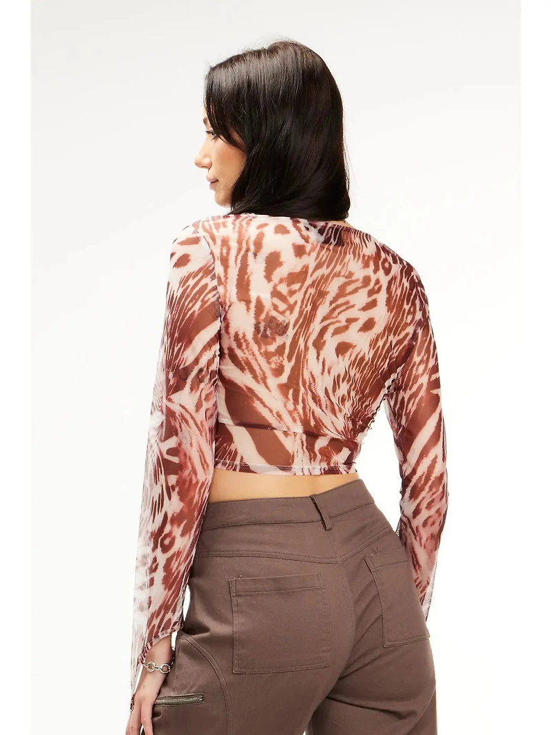 Brown Sheer Long Sleeve Top