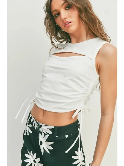 White Sleeveless Cutout Tank Top