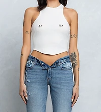 Nipple Ring Ribbed Crop Top
