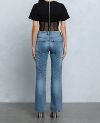 Mesh Bustier Boning Detail Short Slv Top