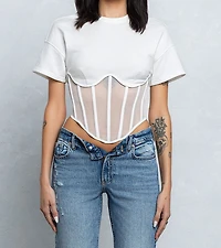 Mesh Bustier Boning Detail Short Sv Top