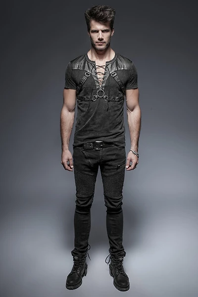 Leather Patch Distressed Shirt Plus