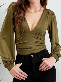 Deep V-Neck Long Sleeve Bodysuit