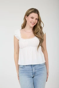 Striped Short Sleeve Top Wtih Lace Trim