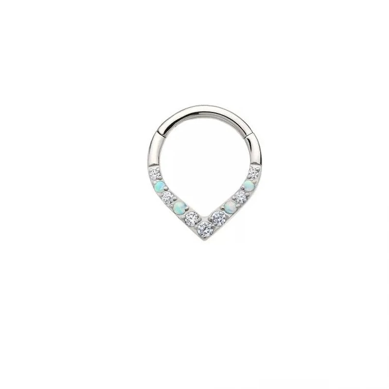 Teardrop 7 Gem And 4 Opal Hinged Hoop