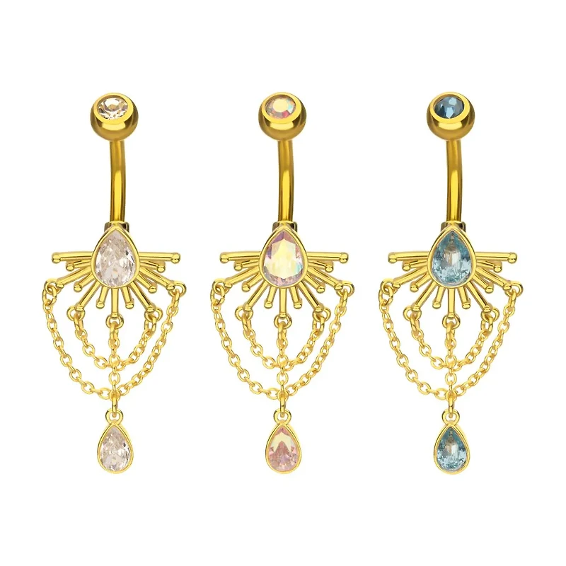 Teardrop Sunburst With Chains Dangle Navel