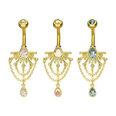 Teardrop Sunburst With Chains Dangle Navel
