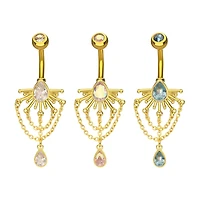 Teardrop Sunburst With Chains Dangle Navel
