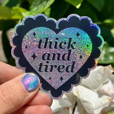 Thick and Tired Glittery Scalloped Heart Sticker