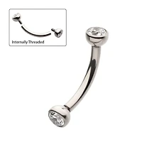 Double Bezel CZ 16g Curved Barbell Titanium
