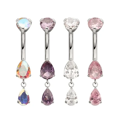 Double Teardrop Dangle & Prong Top Titanium Navel