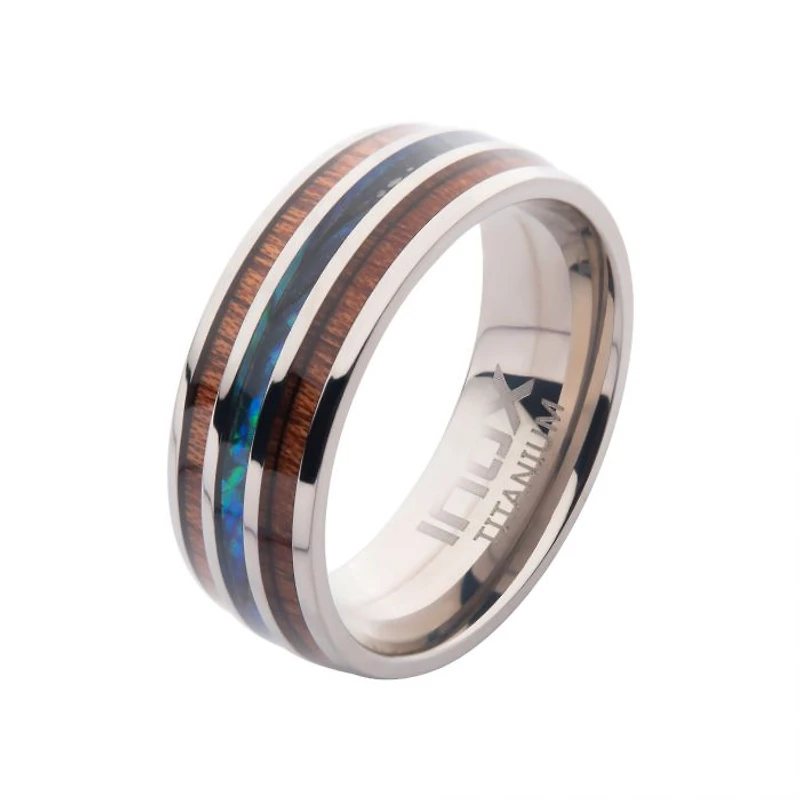 Titanium Ring Wood And Shell Sz10