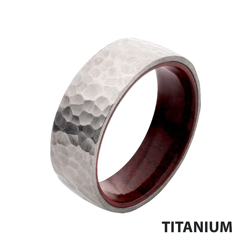Titanium & Redwood Matte Finish Hammered Ring Size