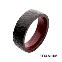 Black IP Titanium & Redwood Matte Hammered Ring Size