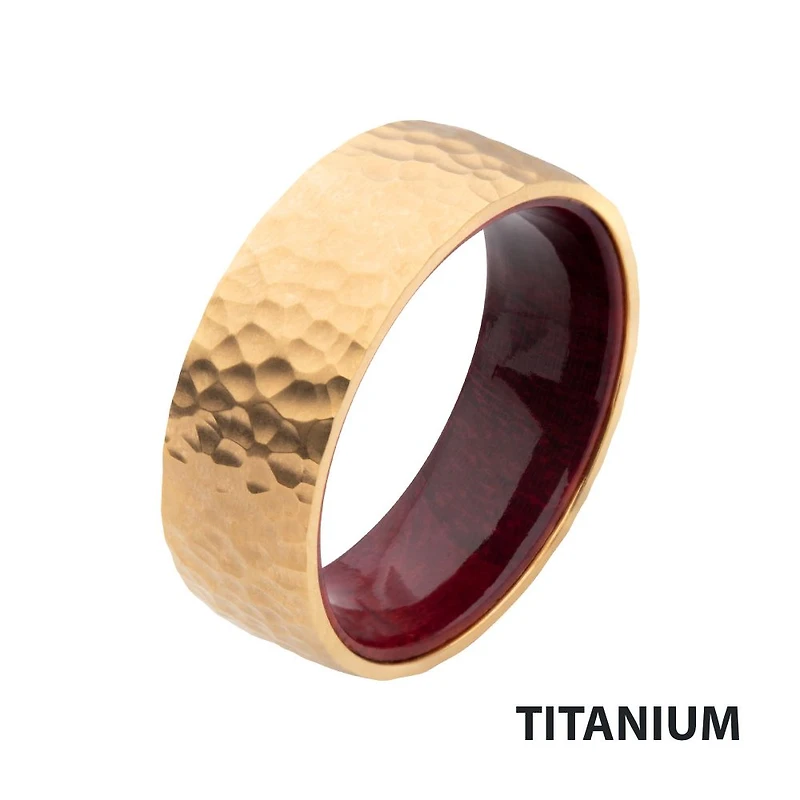 Gold IP Titanium & Redwood Matte Hammered Ring Size