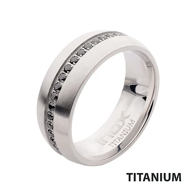 Titanium Prong Set Black Gem Streamline Ring Size