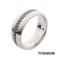 Titanium Prong Set Black Gem Streamline Ring Size