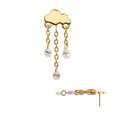 Rain Cloud CZ Dangle 24kt Gold PVD Threadless Top