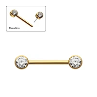 Bezel Set Gem 24kt Gold PVD Side Facing Nipple Barbell