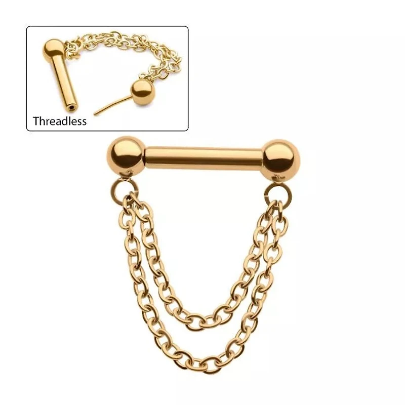 24Kt Gold PVD Double Chain Septum ring.
