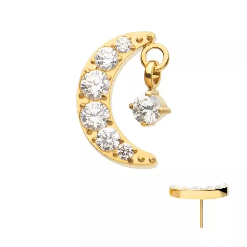 24kt Prong Crescent With Gem Dangle Threadless Top