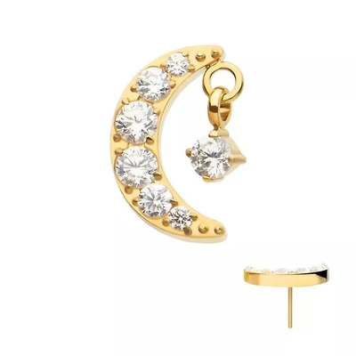 24kt Prong Crescent With Gem Dangle Threadless Top
