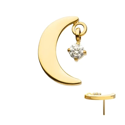 24kt PVD Crescent Plain With Gem Dangle Threadless Top