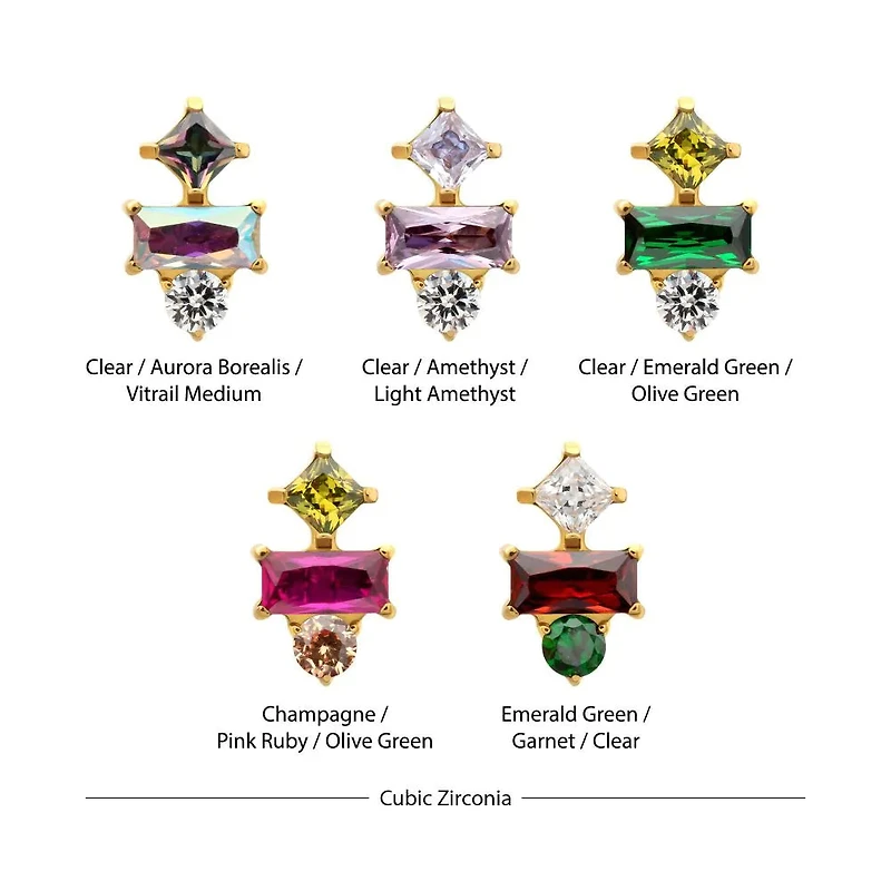 Astra Cluster Princess Round Baguette 24kt PVD Threadless Top