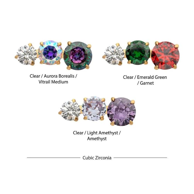 3 Prong Cascade 24kt Gold PVD Threadless Top